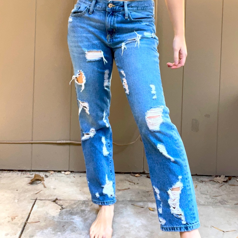 Zara Medium Wash Ripped Jeans Low/Mid Waisted